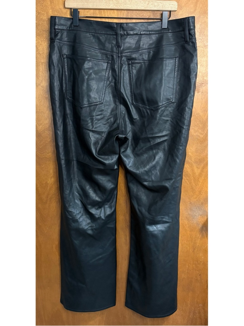 J. Crew Slim Wide Leg Black Faux Leather Pants High Rise 32 TALL Old Money Sleek - Picture 3 of 11